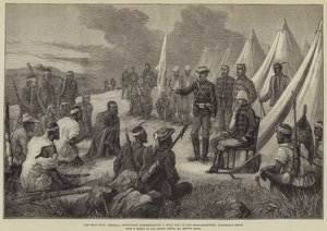 Zulukriget, general Newdigate förhörde en zuluspion i sitt högkvarter i Landman
